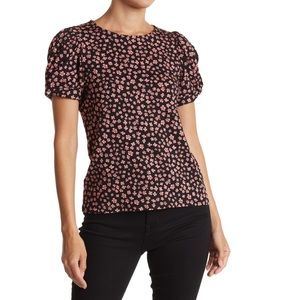 CeCe Puff Sleeve Twist Tee In Multicolor Black - New With Tag - Reemoly